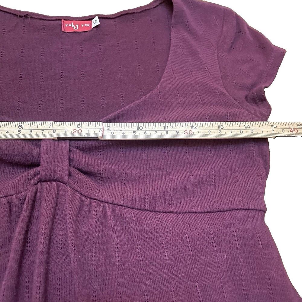 VTG Ruby Rox Y2K Burgundy Knit Empire Waist Babydoll Mini Dress Tie Sz S Gilmore - Picture 8 of 10